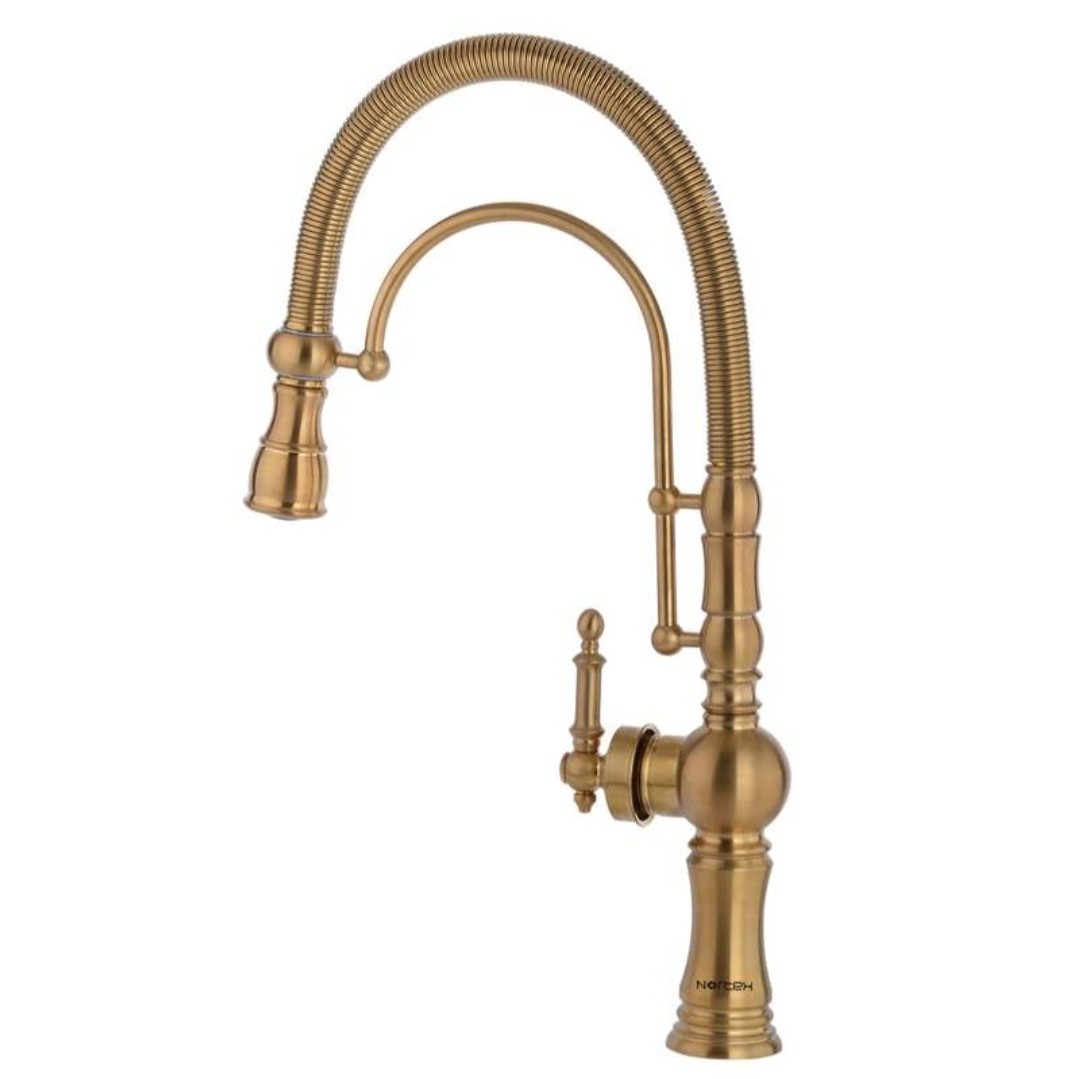 شیر آشپزخانه تنه سنگین فنردار طلا مات دارای آبکاری مقاوم در برابر مواد شوینده 