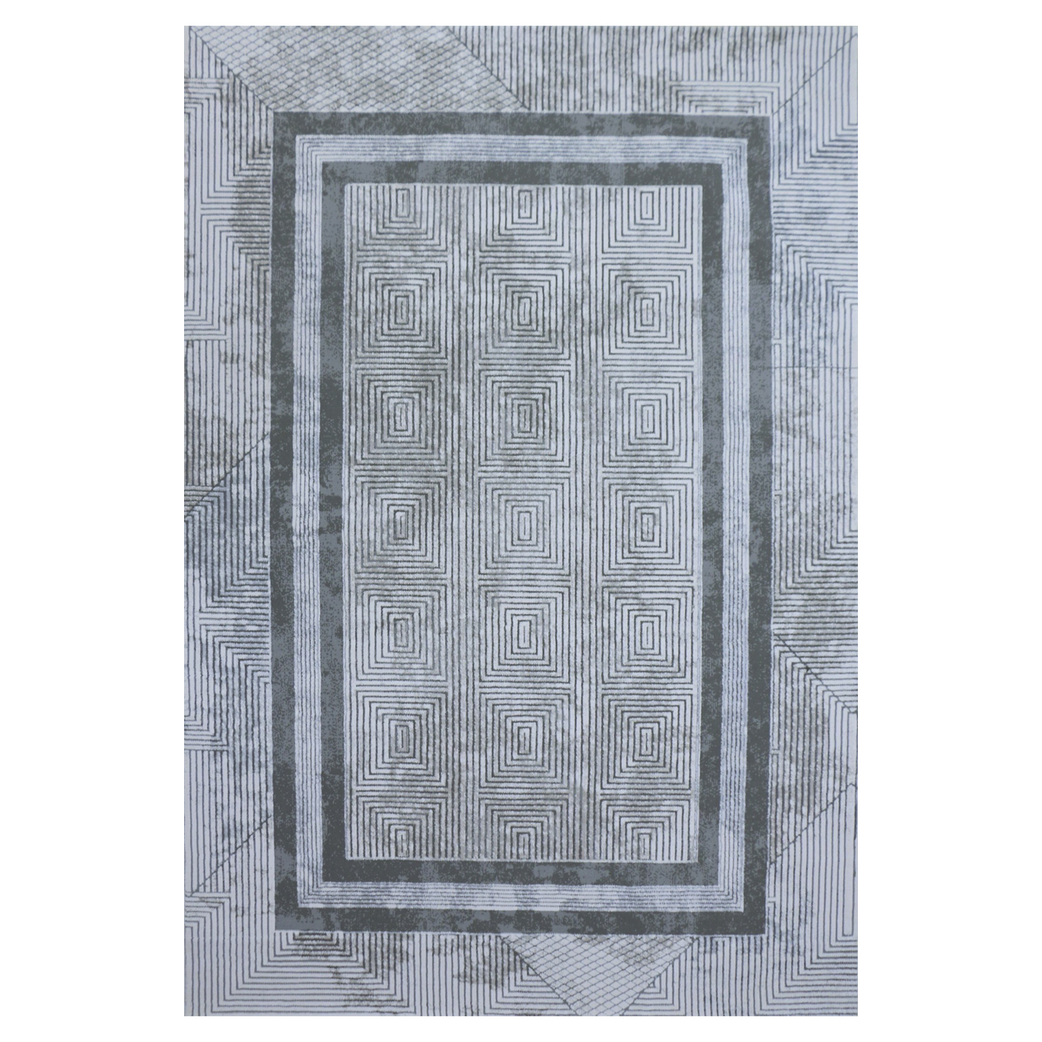 فرش ماشینی ابریشمی پرشین طرح وینتیج کد HA5032 زمینه طوسی