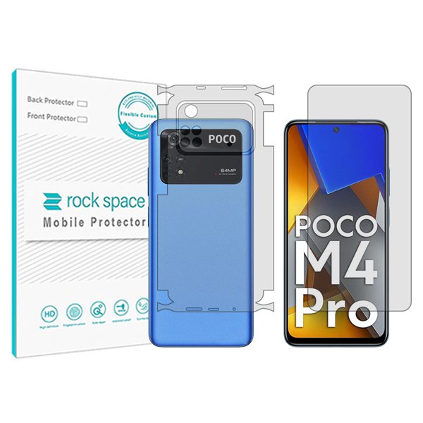 گلس محافظ صفحه نمایش و پشت گوشی شیائومی Poco M4 Pro مدل نانو هیدروژل شفاف برند راک اسپیس کد MS