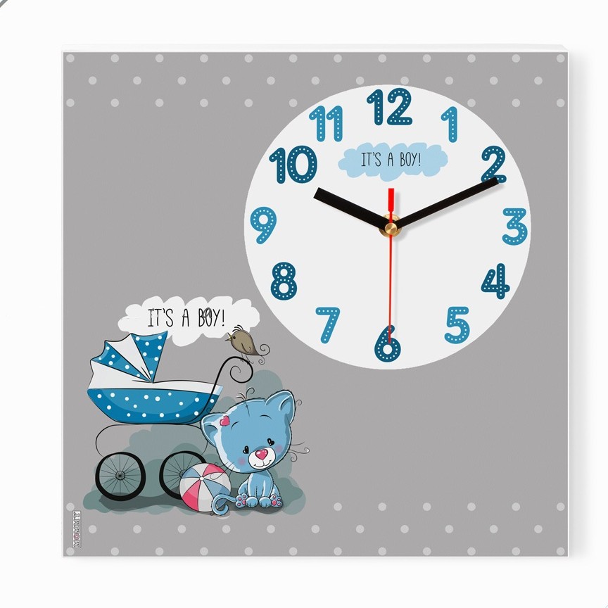 ساعت دیواری کودک طرح گربه و کالسکه کد 8923