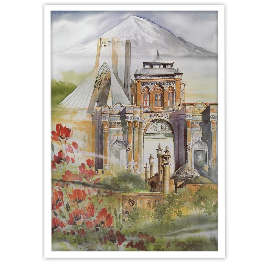 تابلو بکلیت طرح نقاشی ایران کوه دماوند و برج آزادی مدل W-15446