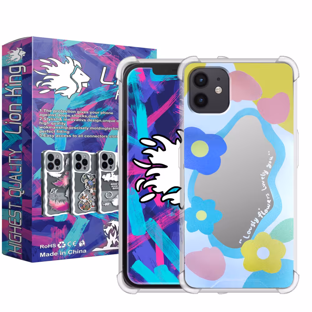 کاور لاین کینگ مدل آینه ایی نشکن طرح گل مناسب برای گوشی موبایل اپل iphone 12 12pro
