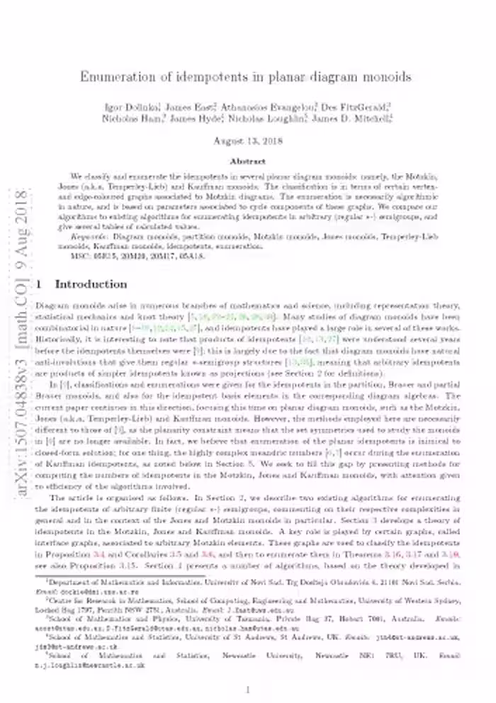 خرید و دانلود نسخه کامل کتاب Enumeration of idempotents in planar diagram monoids