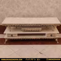 میز تلویزیون برنز مدل گل رز برجسته صفحه هایگلاس کرم طول 140 کد 9607