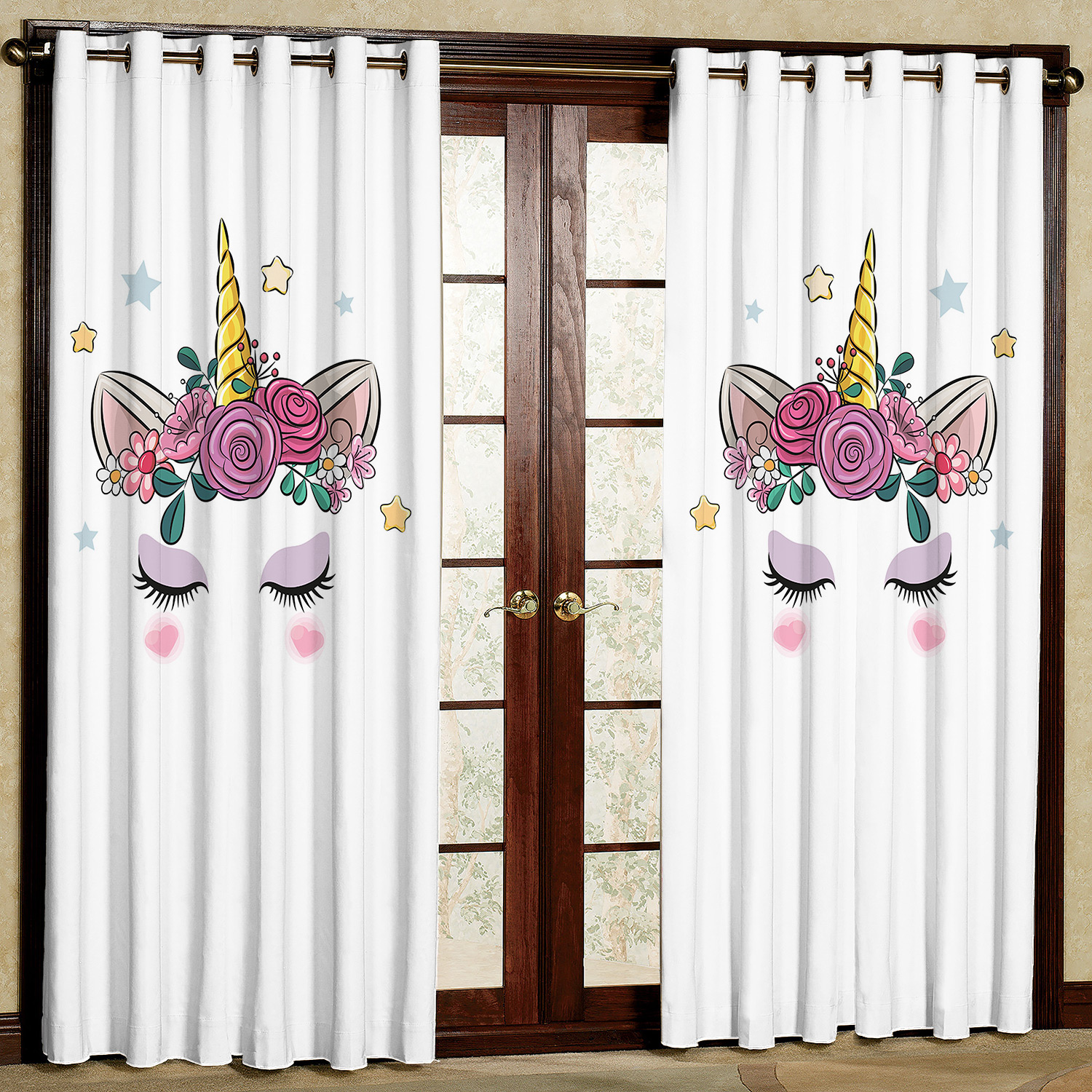 پرده مدل اسب تک شاخ مخمل پانچی کد 1148 سایز 140x280 سانتی متر