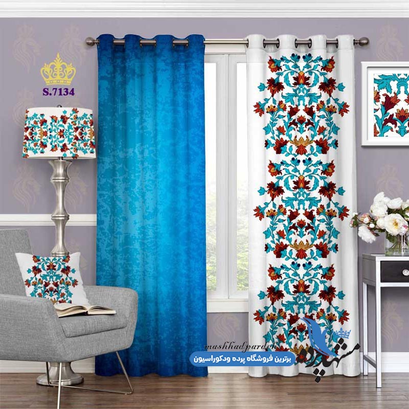 پرده پانچ گلدار طرح گل و پیچک کد s-7134