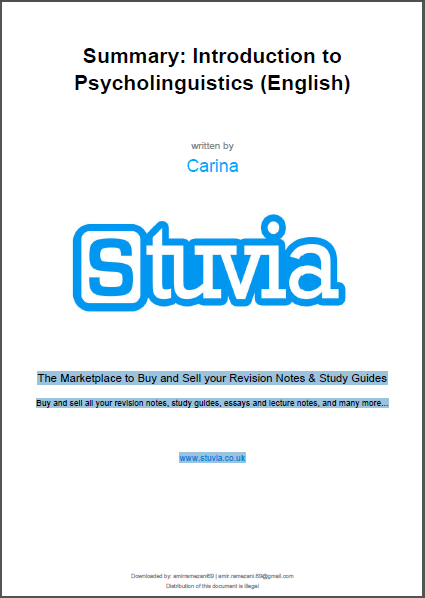 خرید و دانلود نسخه کامل کتاب Summary: Introduction to Psycholinguistics (English) - PDF