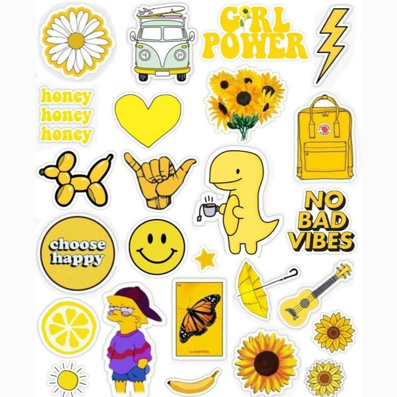 استیکر لپ تاپ طرح زرد مجموعه 25 عددی