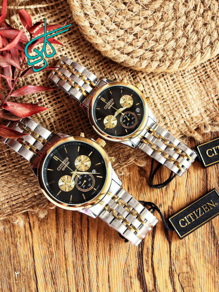 خرید ست ساعت زنانه و مردانه سیتیزن رنگ ثابت ضدآب قفل پروانه ای دارای کرنوگراف کد 2115259 - ردگل