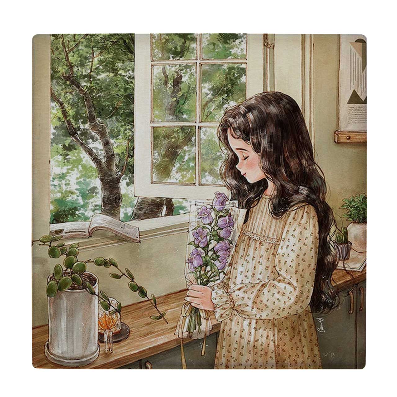 کاشی کارنیلا مدل دختر و شاخه های گل کد wkk5033