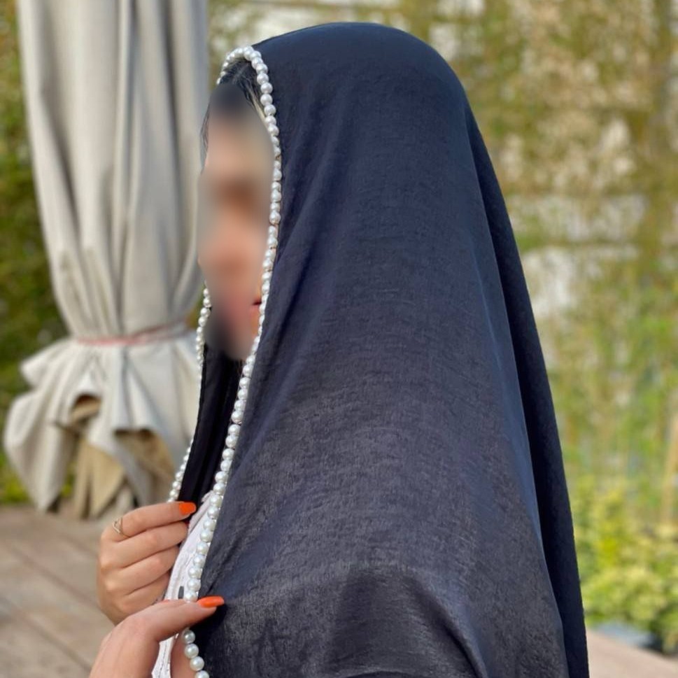 شال مجلسی مشکی کوپرا مروارید دوزی سفید