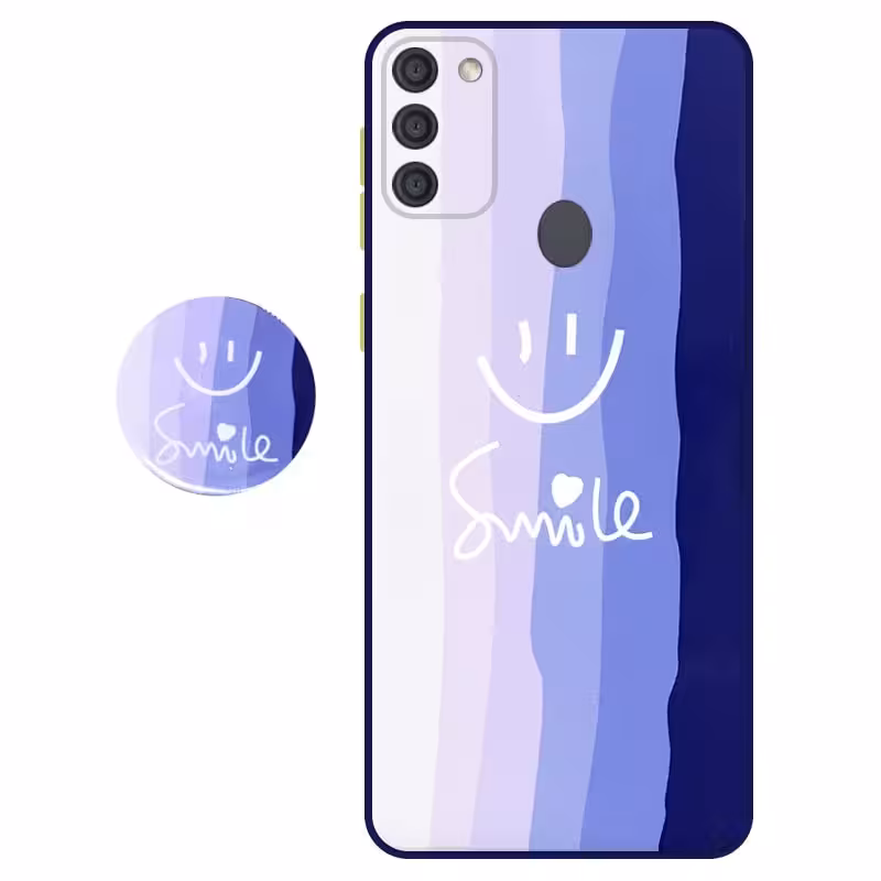 کاور سه بعدی رینبو تم آبی Rainbow Blue Theme مناسب برای گوشی Samsung Galaxy A11 مدل دکمه رنگی محافظ لنزدار به همراه پاپ سوکت طرح رنگین کمانی زنانه و مردانه