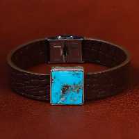 دستبند چرم فیروزه کد 22980 - جواهری مشاهیر