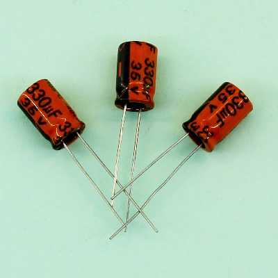 خازن الکترولیتی 330 میکرو فاراد 35 ولت کد 01 بسته 1000 عددی
