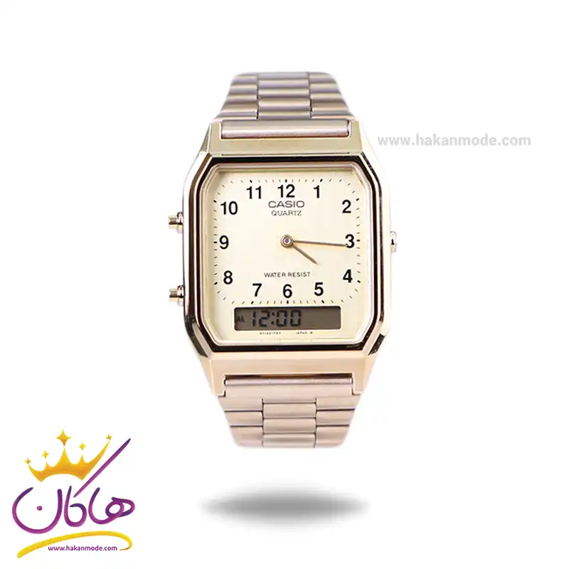 ساعت کاسیو مردانه فلزی طلایی دو زمانه AQ-230GA-9BMQ