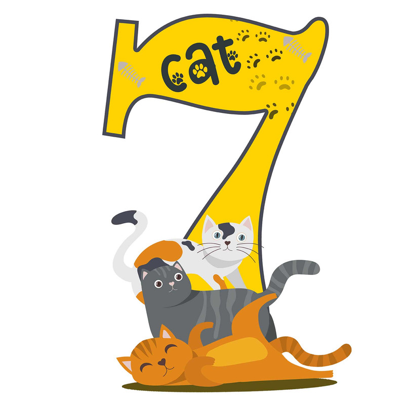 استند رومیزی تولد مدل عدد 7 طرح گربه کد 1480