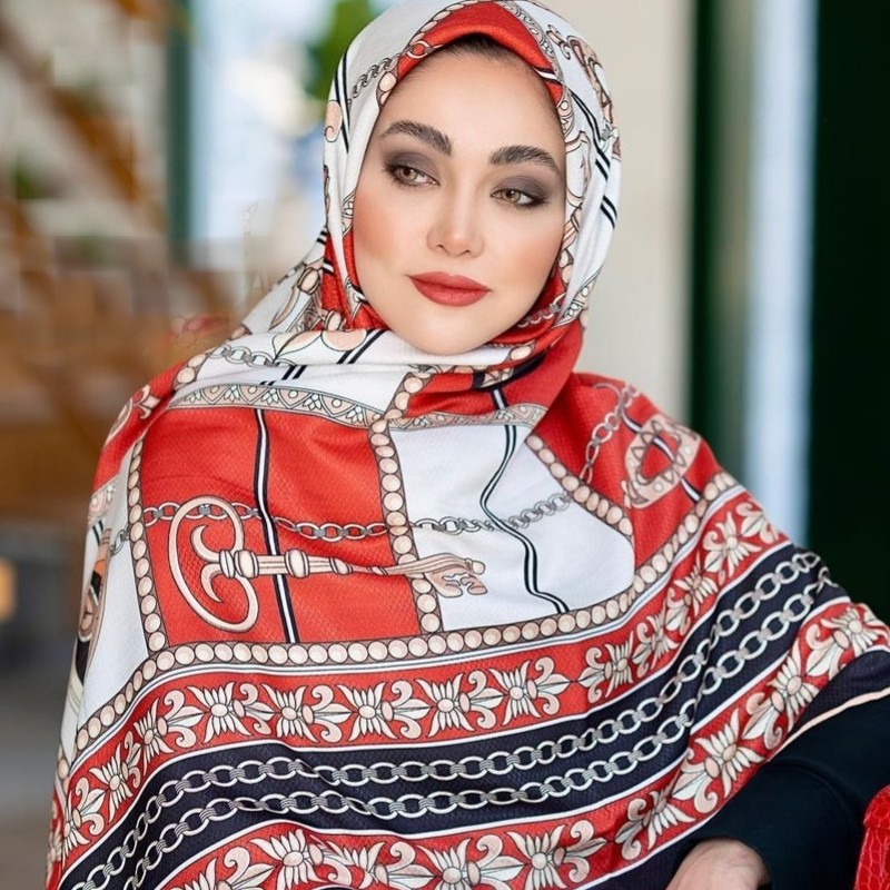 روسری زنجیری قرمز سفید سوپرنخ (کد076)