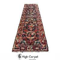 فرش دستبافت کناره 5 متری عشایری بختیار فرا دنبه زمینه سرمه ای قرمز کد 0333