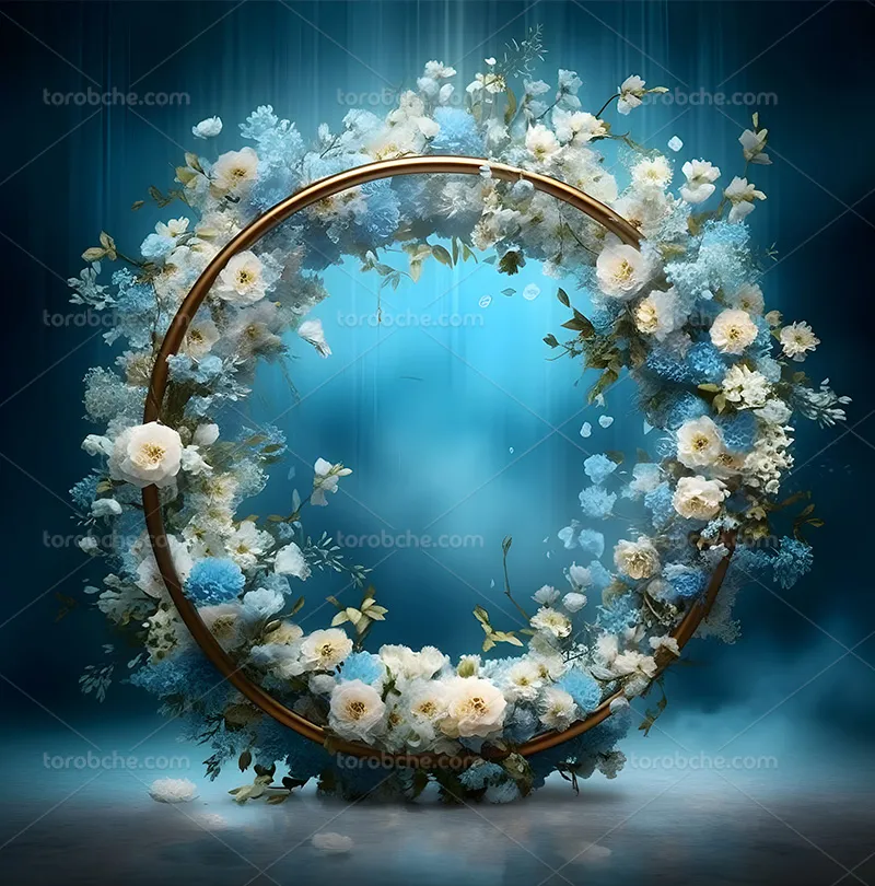 بک دراپ عکاسی حلقه گل آبی سفید | گرافیک با طعم تربچه