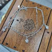 پابند نقره (خلخال) دو لاین فلاوربسیار شیک و ساده ایتالیایی با عیار 925 و آبکاری طلاسفید