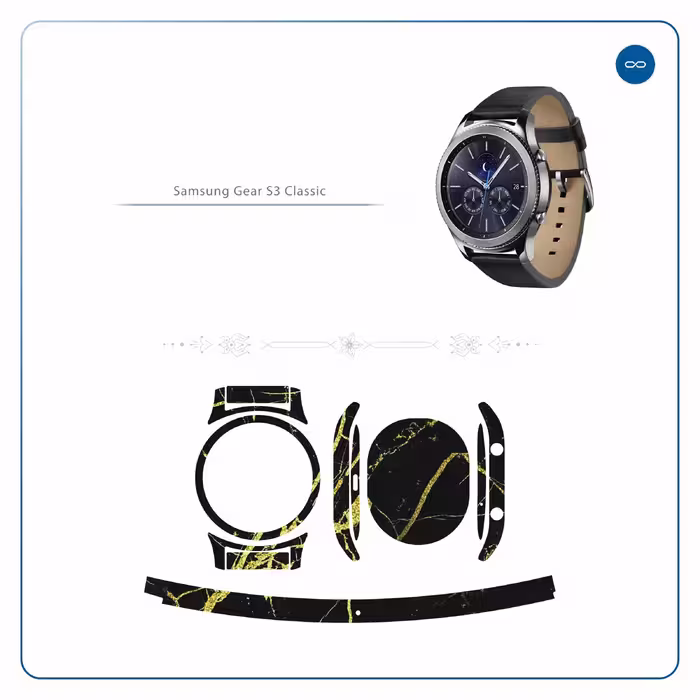 برچسب ماهوت طرح Graphite-Gold-Marble مناسب برای ساعت هوشمند سامسونگ Galaxy Gear S3 Classic