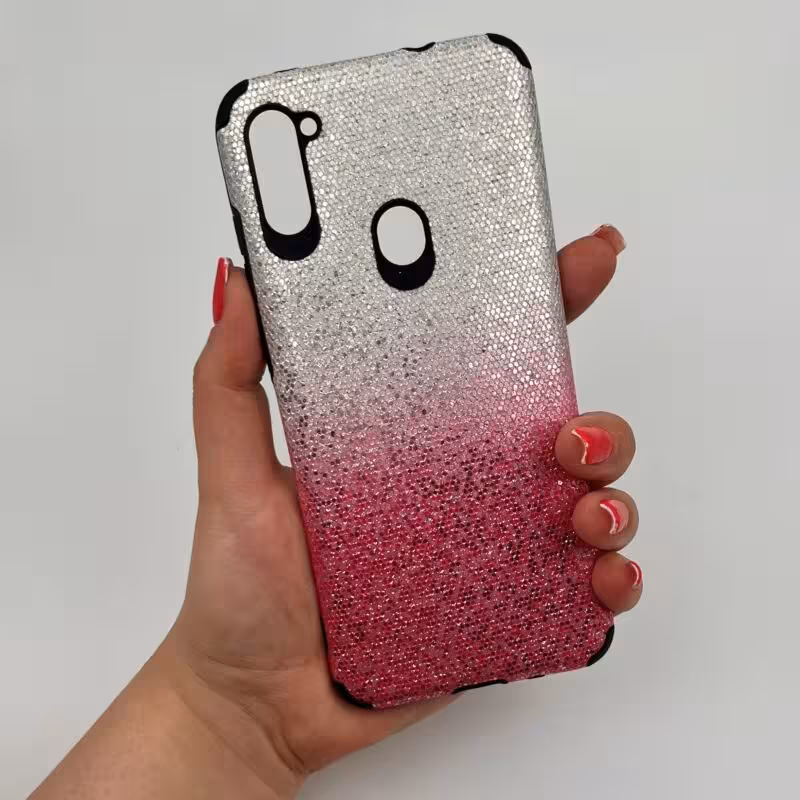 قاب گوشی Galaxy A11 سامسونگ ژله ای طرح نگینی نقره ای و صورتی کد 25615