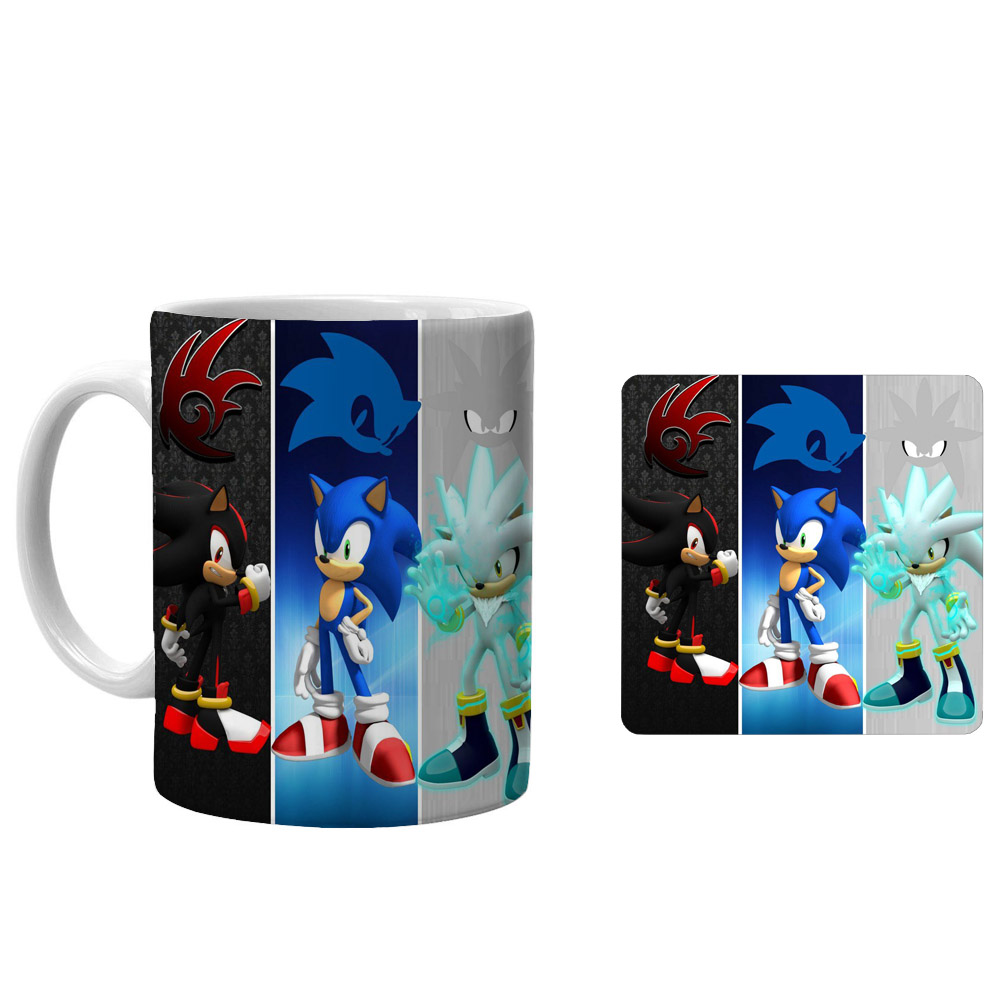 ماگ طرح سونیک کد xj7 به همراه زیرلیوانی 