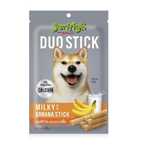 تشویقی مخصوص سگ با طعم شیر موز مدل Duo Stick برند Jerhigh