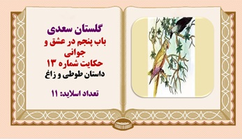 پاورپوینت داستان طوطی و زاغ از گلستان سعدی باب پنجم در عشق و جوانی