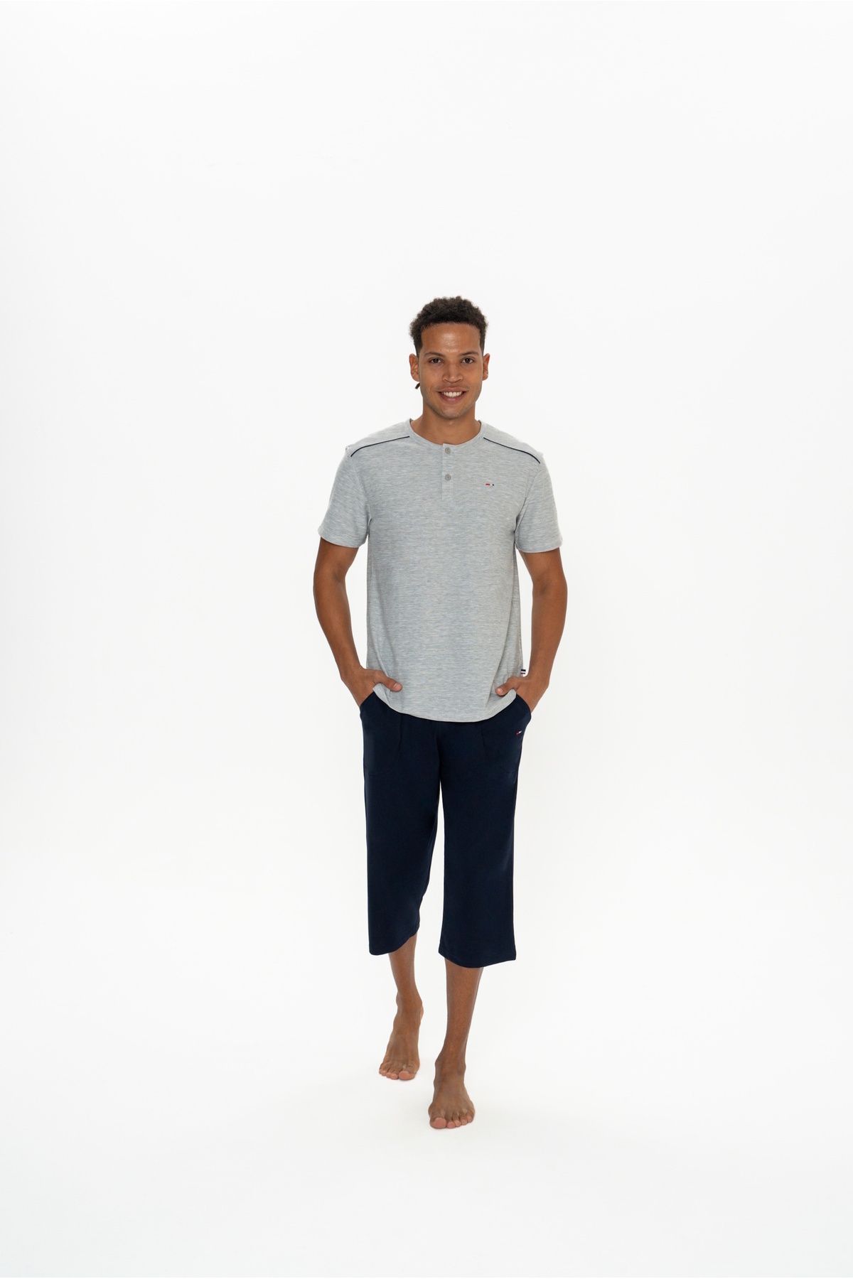 ست پیژامه خاکستری مردانه تی شرت یقه گرد جدید دارای مجوز اصلی تیم TEAM US Polo Assn