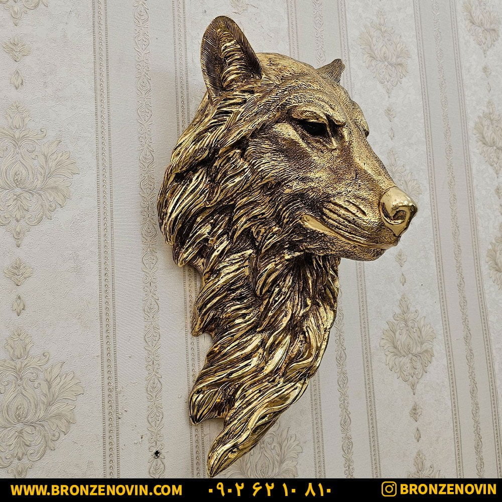 مجسمه برنزی دیوارکوب مدل سردیس گرگ کد 2856