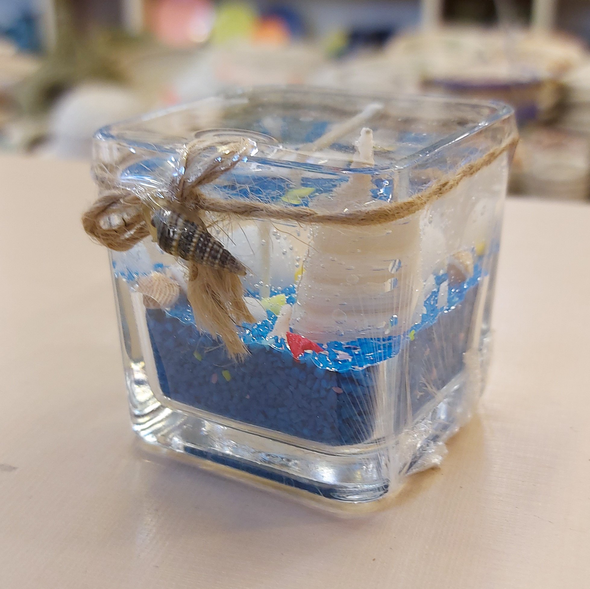 شمع شات شیشه ای پارافین شیشه ای طرح دریا و ساحل