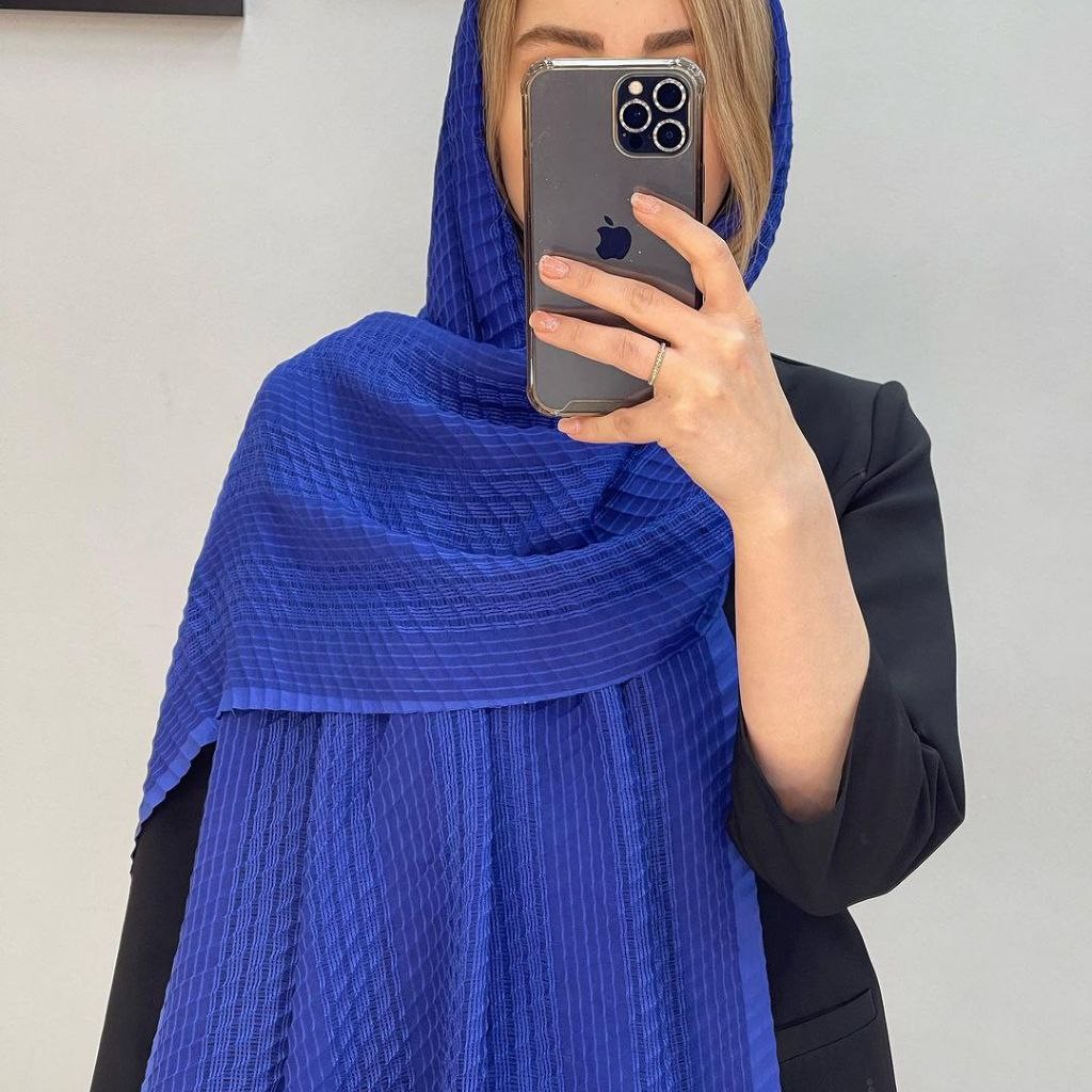 شال پلیسه آبی کاربنی نخی ارسال رایگان