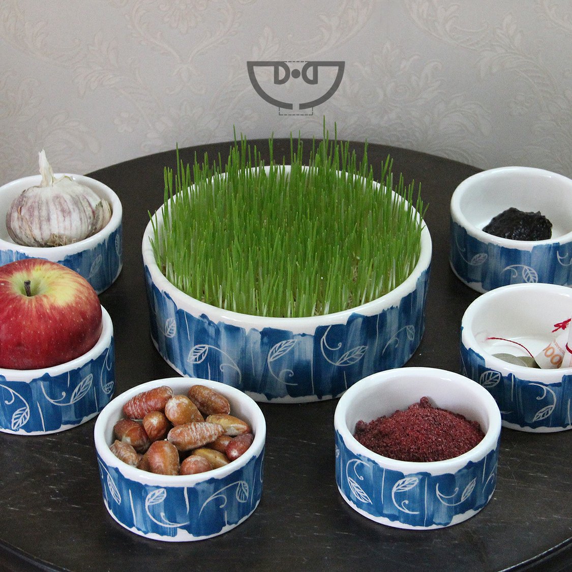 ست هفت سین هفتسین آجیل خوری نقلی سرامیکی  دستساز و نقاشی زیرلعابی  (7 قطعه)