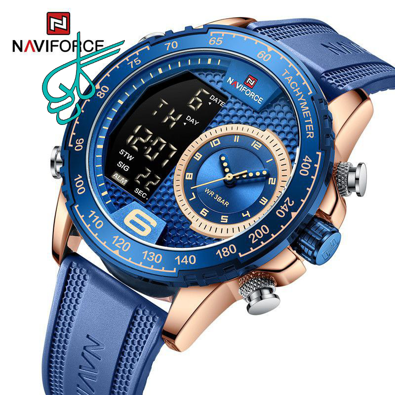 خرید ساعت مردانه نیوی فورس NAVIFORCE 9199 موتور ژاپن جنس بند ژله ای با کیفیت ضدآب در حد شستشو دو زمانه روز شمار تقویم دار چراغ دار کد 1919587 - ردگل