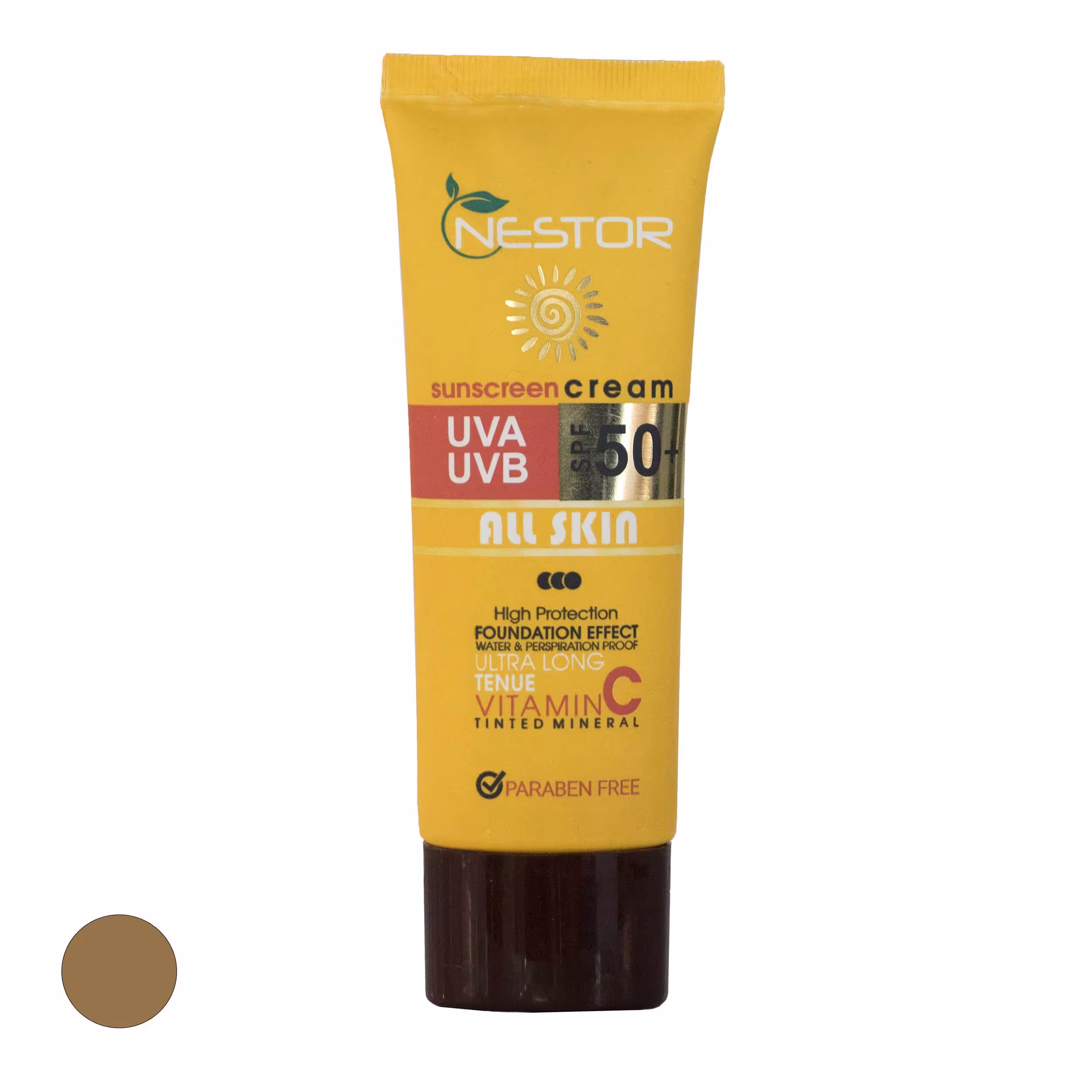 کرم ضد آفتاب رنگی نستور SPF50 مدل ویتامین C مناسب انوع پوست حجم 100 میلی لیتر