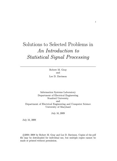 خرید و دانلود نسخه کامل کتاب [Soultion Manual] An Introduction to Statistical Signal Processing BY Gray - Pdf