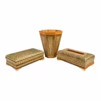 ست سه تکه جعبه دستمال کاغذی و سطل خاتم کاری کد 25-1