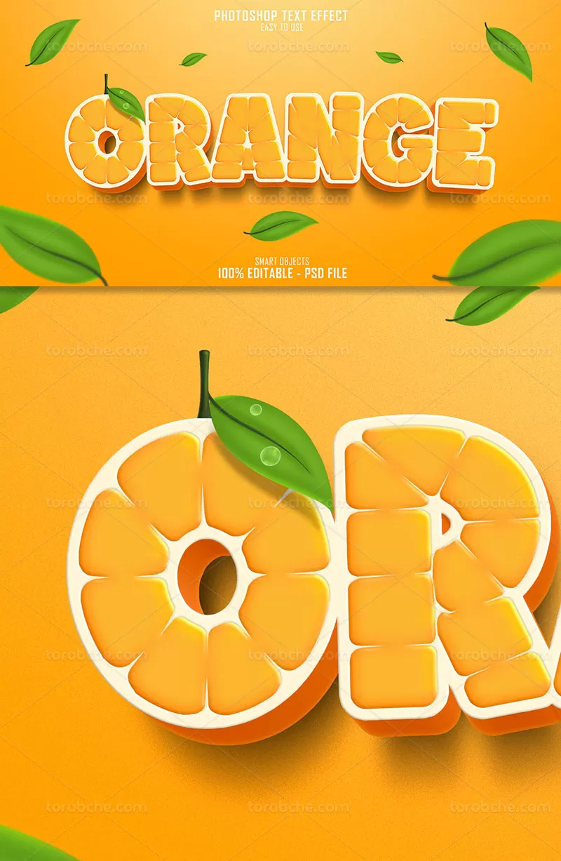 موکاپ متن سه بعدی نارنجی لایه باز | گرافیک با طعم تربچه