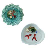 ظرف ماهی هفت سین سرامیکی مدل قلب و دور گل مجموعه 2 عددی