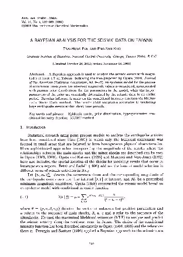 خرید و دانلود نسخه کامل کتاب A Bayesian analysis for the seismic data on Taiwan
