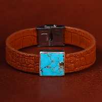 دستبند چرم فیروزه کد 22971 - جواهری مشاهیر