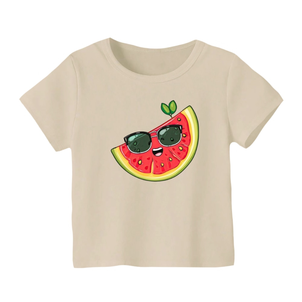 تی شرت آستین کوتاه بچگانه مدل هندوانه یلدایی کد 42 رنگ کرم