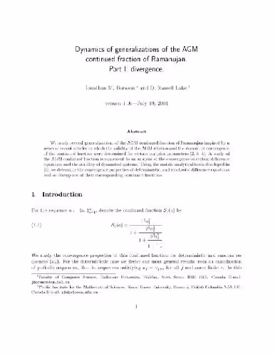 خرید و دانلود نسخه کامل کتاب Dynamics of generalizations of the AGM continued fraction of Ramanujan: divergence
