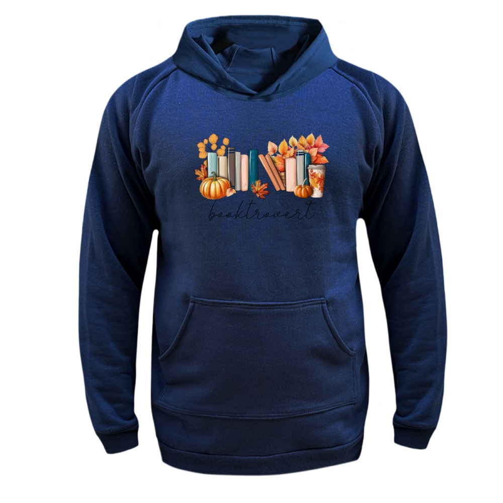 هودی زنانه مدل کتاب پاییز رنگ سورمه  ای