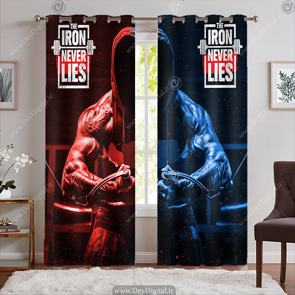 پرده چاپی باشگاه بدنسازی طرح عضلات ساعد و بازو با عنوان آهن هیچوقت دروغ نمیگه WA-1884-s