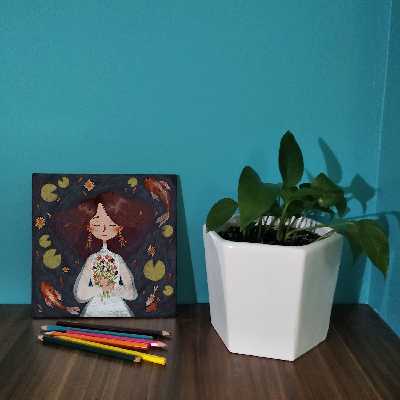 کاشی کارنیلا طرح عروس و مرداب و ماهی قرمز مدل لوحی کد WKB876 