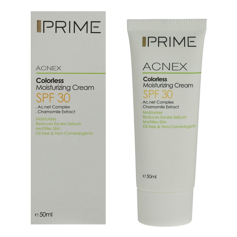 کرم مرطوب کننده بدون رنگ پریم مدل Acnex SPF 30 حجم 50 میلی لیتر