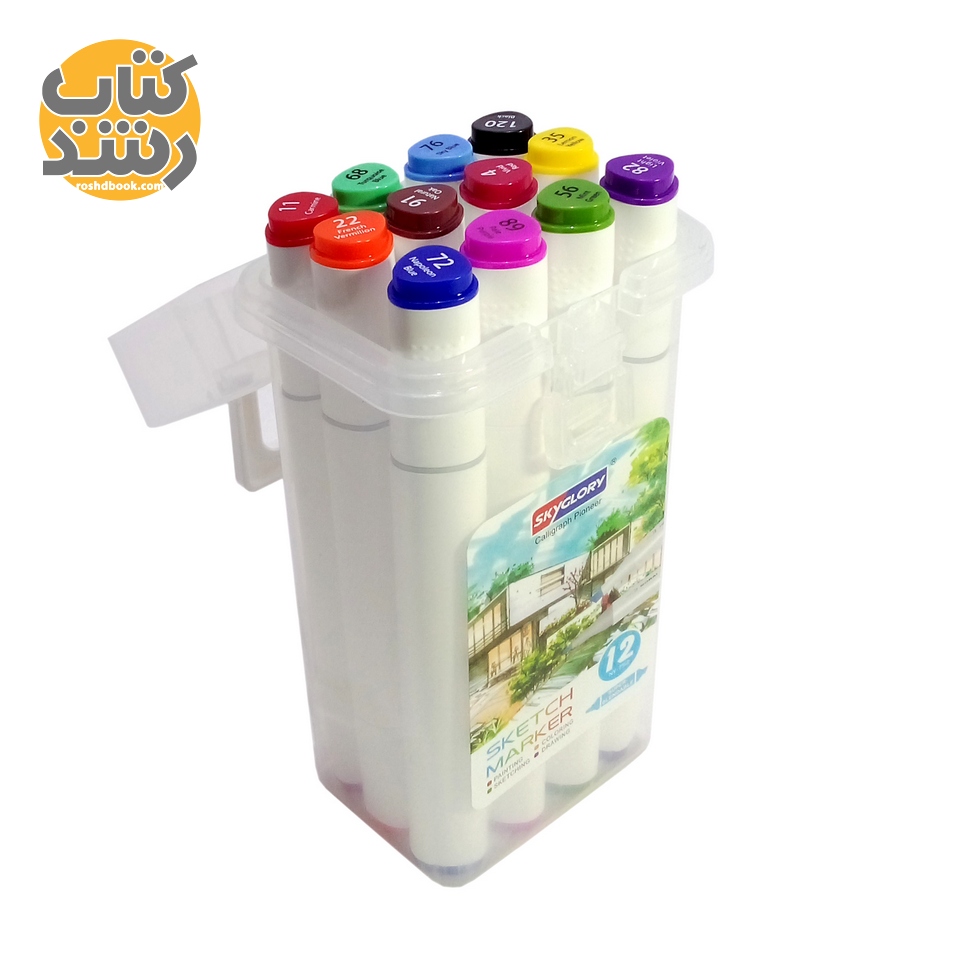 ماژیک رنگ آمیزی 12 رنگ اسکای گلوری SKY GLORY دو سر با نوک تخت و گرد