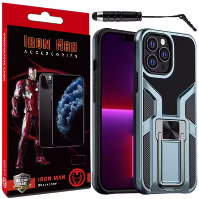 کاور آیرون من مدل King Stand مناسب برای گوشی موبایل اپل IPHONE 13 PRO به همراه قلم لمسی